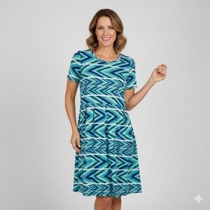 LuLaRoe Amelia Dress Aqua Green Blue Fit & Flare Large